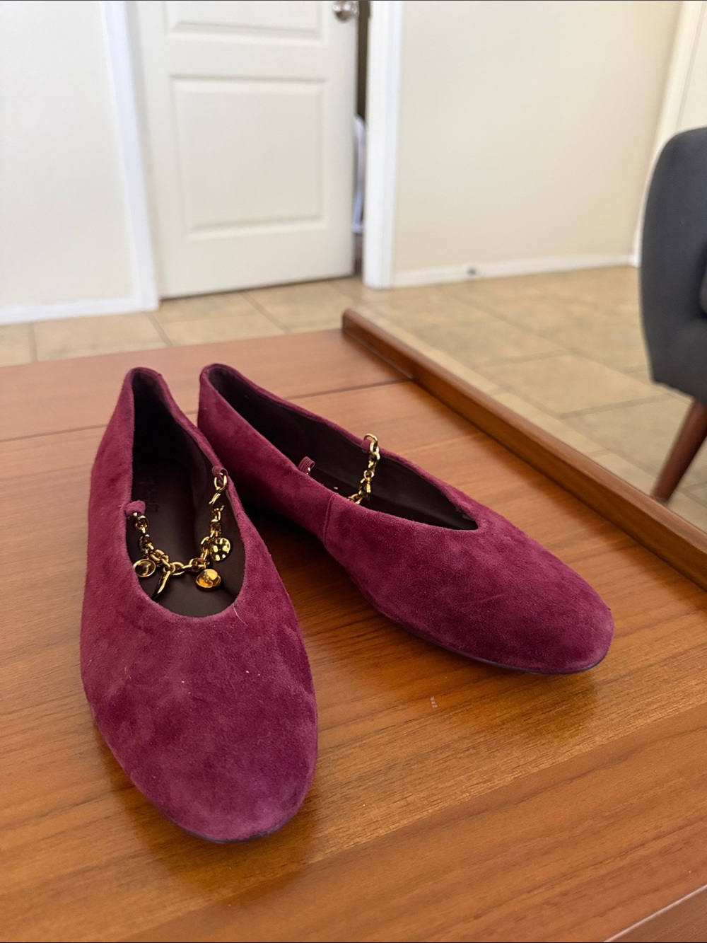Madewell The Mylie Ballet Flat Burgundy Suede Chain-Accent Flats